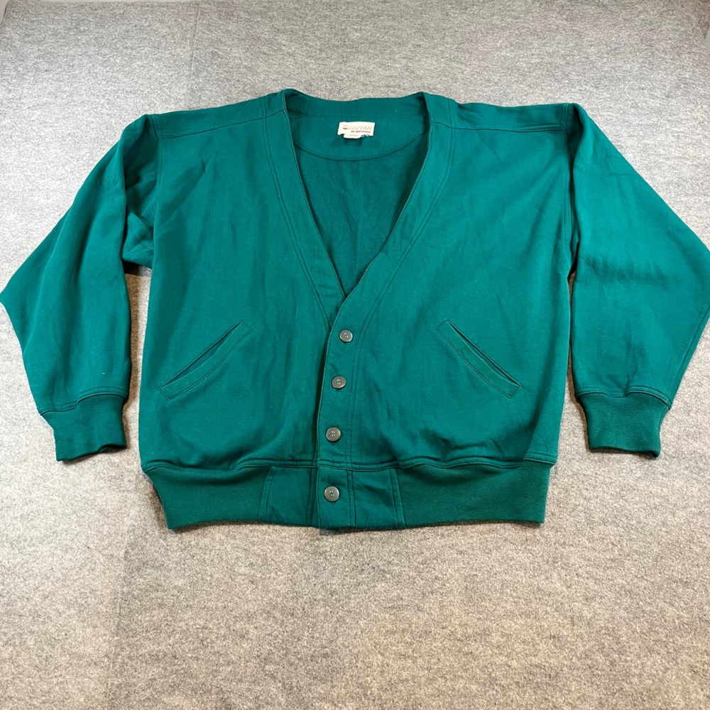 Cheetah Mervyns Mens Vintage Cardigan Sweatshirt Teal Green 90s Retro Large L